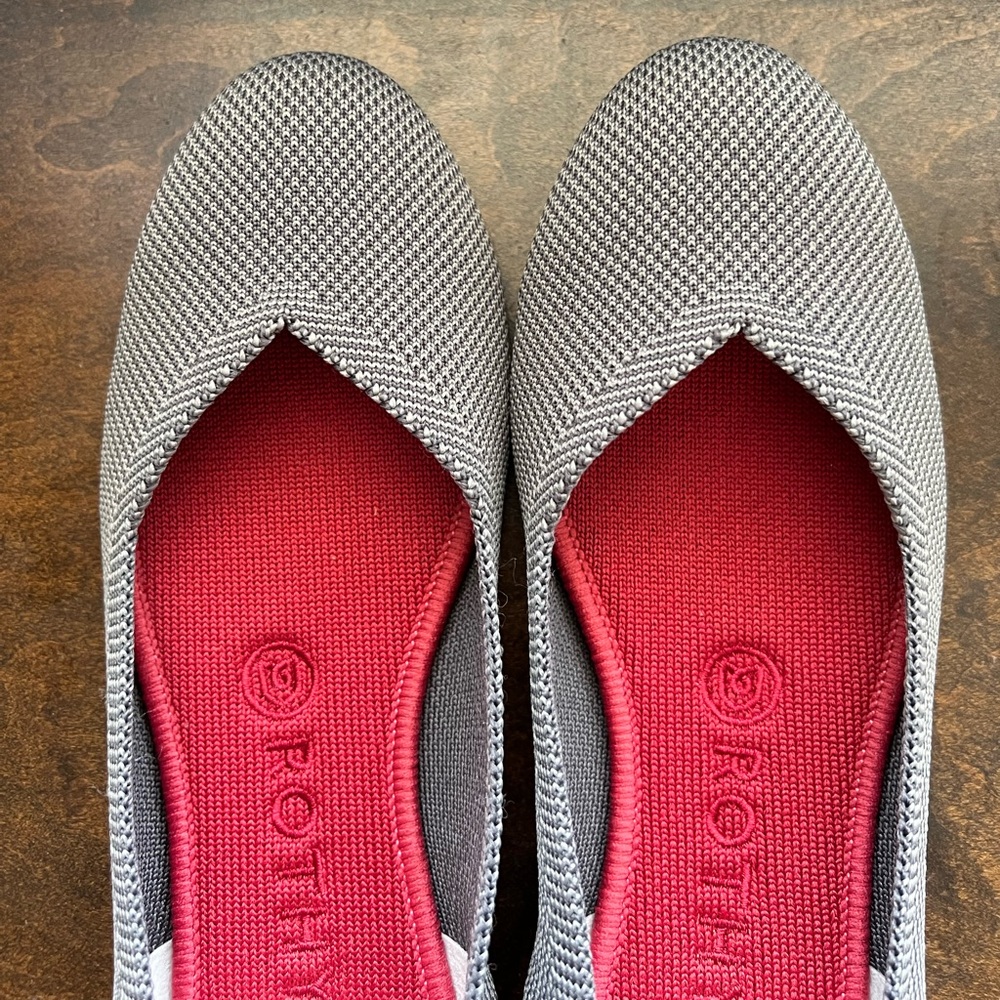 Rothys Women's The Flat Round Toe Size 8 Charcoal Gray Birdseye Red Insole - Picture 6 of 7